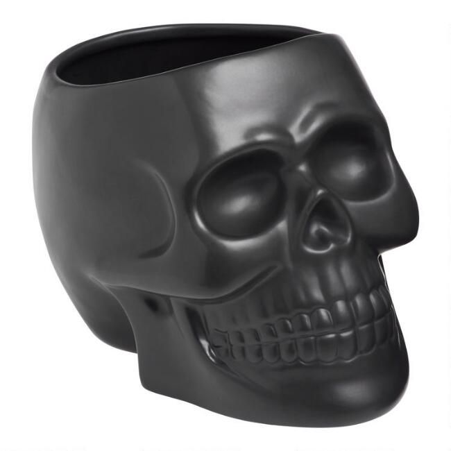 Matte Black Skull Ceramic Planter | World Market