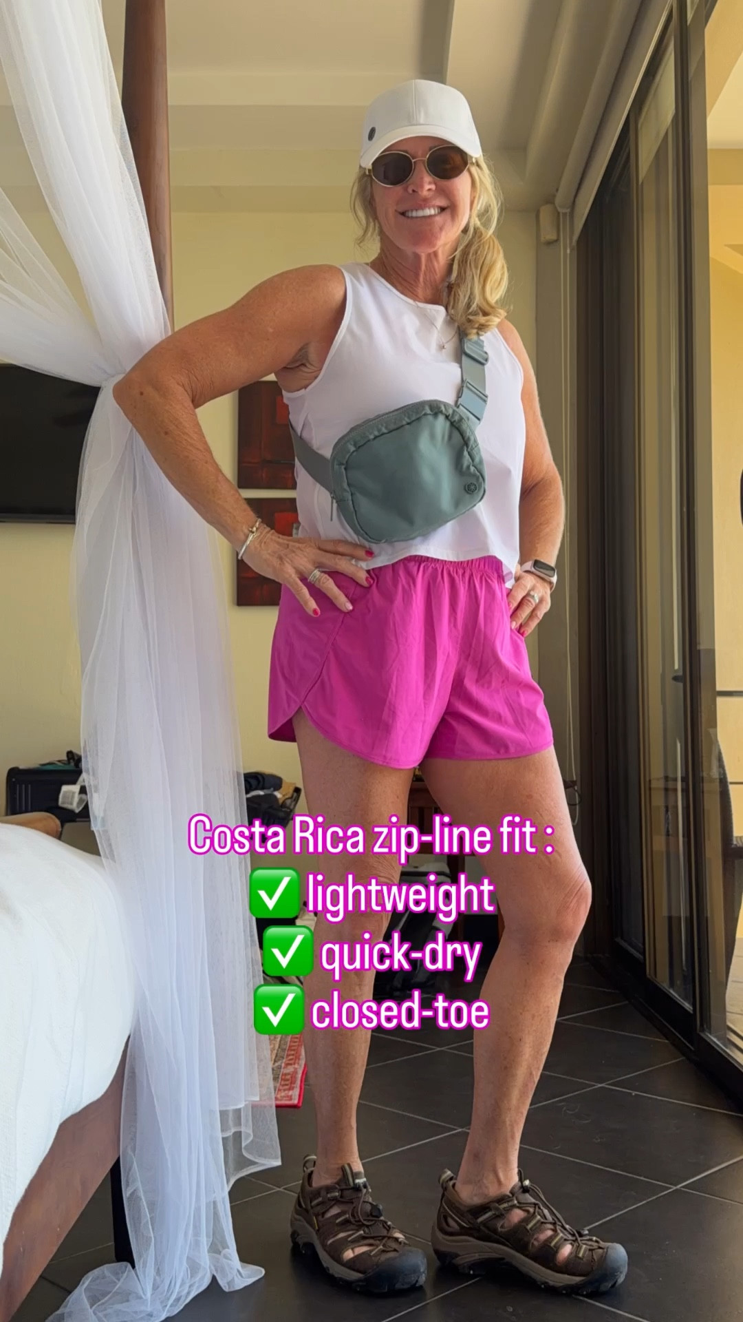 Adventure day outfit, but make it comfy + practical.  Zip-lining in Costa Rica called for lightweight, quick-dry pieces and closed-toe shoes. This combo kept me cool, hands-free, and ready for whatever the jungle threw at us. 🌿

Linked my go-to shorts, sports bra, cropped tank, Keen sandals & Gaiam belt bag.

#LTKootd #LTKActive #LTKTravel