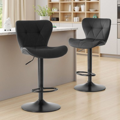 ELJGET Set of 2 Modern Bar Stools, Adjustable Swivel Counter Height Chairs with Faux Leather Upholster, Black | Target