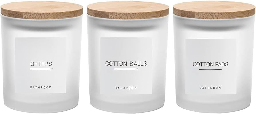 3PCS Modern 13.53oz Transparent Bathroom Canisters with 12 Labels & Wooden Lid Thick Glass Jar Se... | Amazon (US)