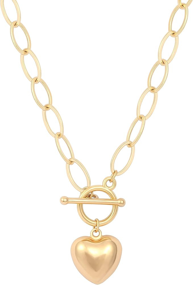 CANEVINKA Dainty Cross Medallion/Heart Pendant Chain Necklace 18K Gold Plated Oval Choker Fashion... | Amazon (US)