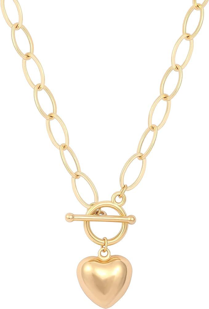 CANEVINKA Dainty Cross Medallion/Heart Pendant Chain Necklace 18K Gold Plated Oval Choker Fashion... | Amazon (US)