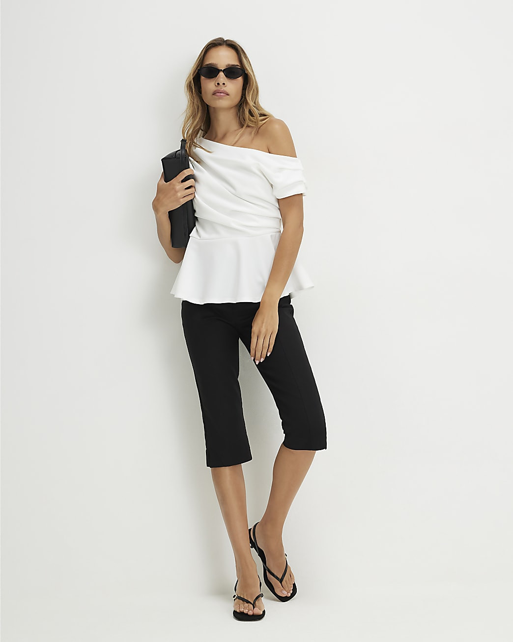 Cream Short Sleeve Drape Peplum Top | River Island UK & IE
