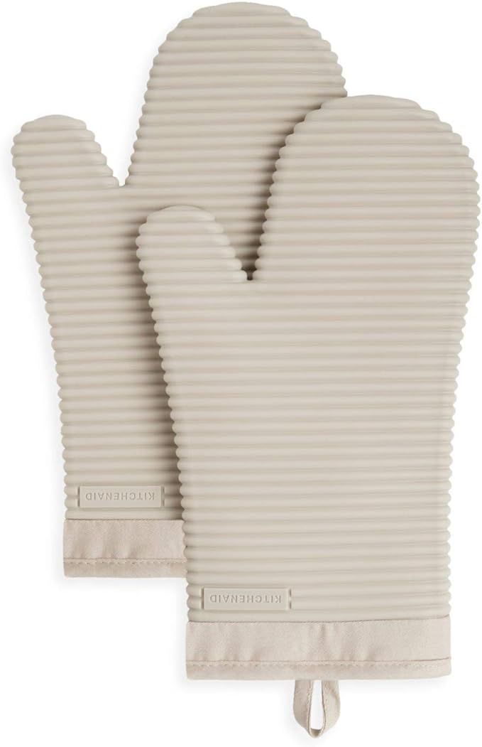 KitchenAid Ribbed Soft Silicone Oven Mitt Set, 7"x13", Milkshake 2 Count | Amazon (US)