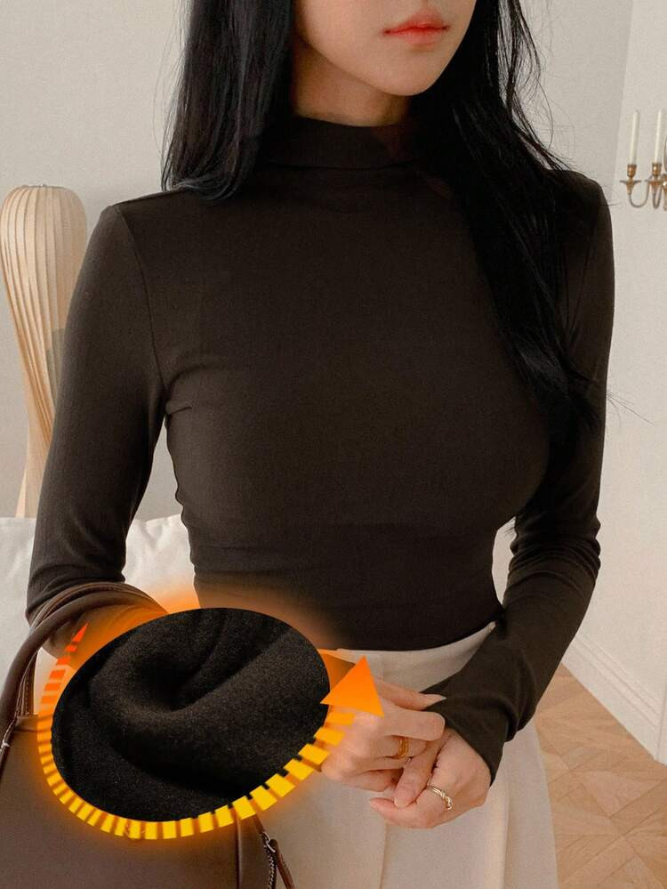 DAZY Women's Autumn New High Collar Slim Fit Long Sleeve T-Shirt,Fall Women Clothes | SHEIN