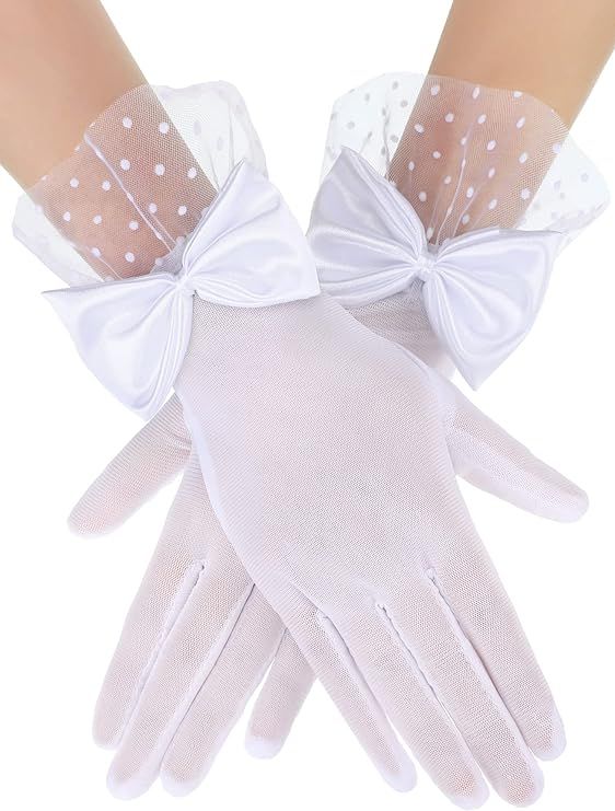 Bencailor Women Lace Gloves Party Wedding Gloves Girl Bow Short Prom Glove Evening Elegant Access... | Amazon (US)