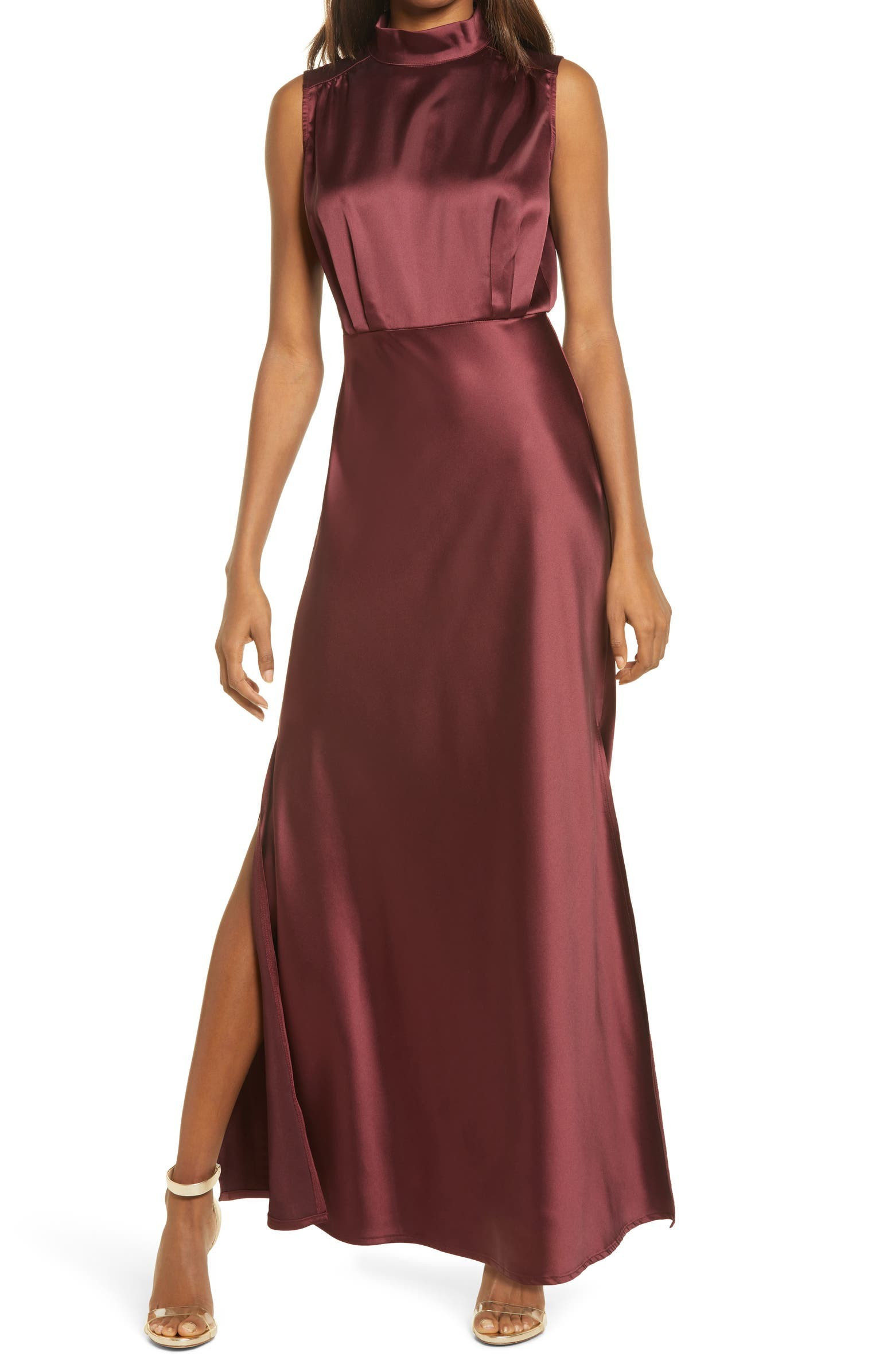 Classic Elegance Mock Neck Sleeveless Satin Gown | Nordstrom