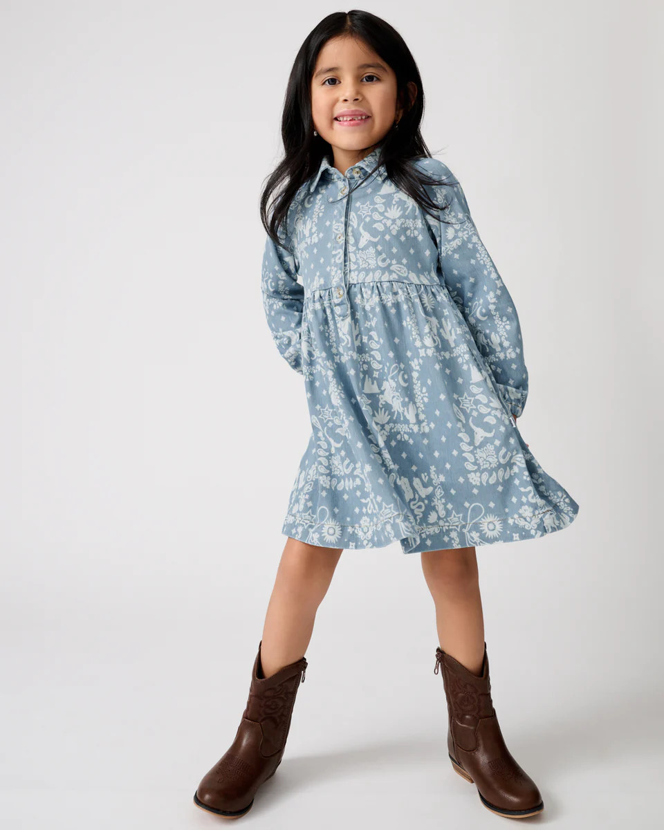 Bandana Blues Denim Shirt Dress | Little Sleepies