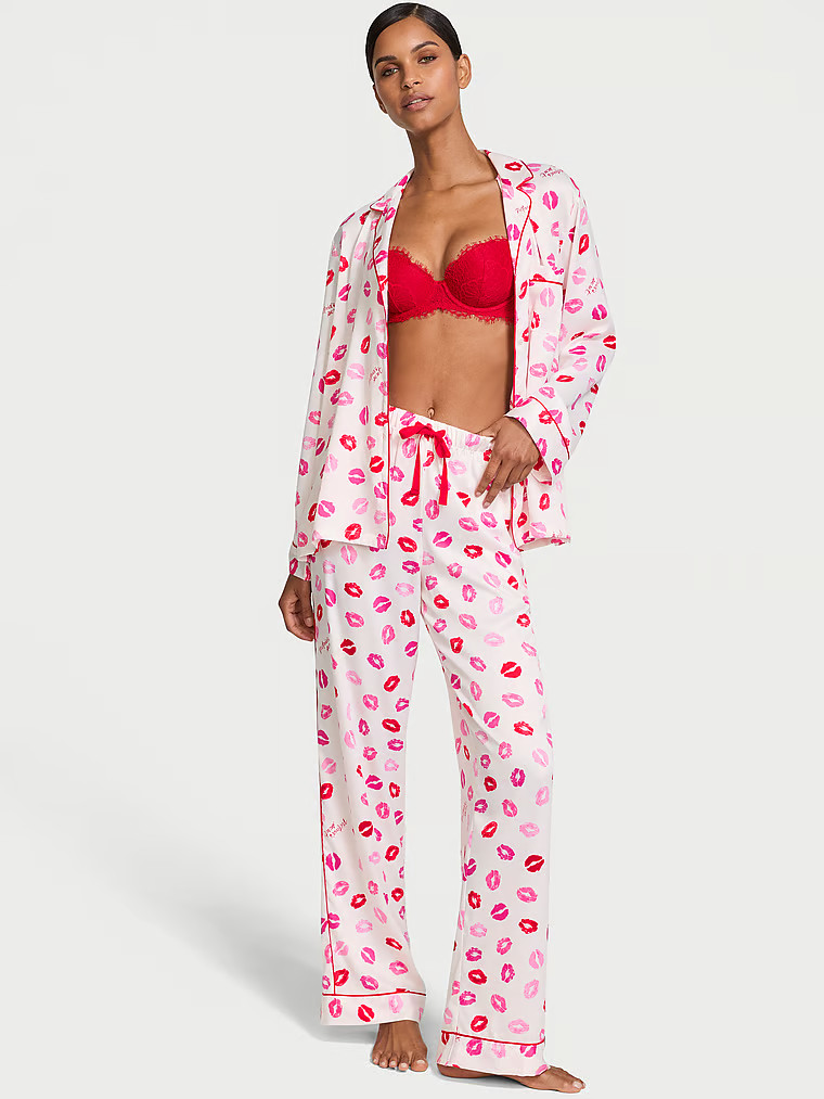 Buy Glazed Satin Long Pajama Set, COCONUT WHITE & LIPSTICK KISSES - Order Pajamas Sets online - P... | Victoria's Secret (US / CA )