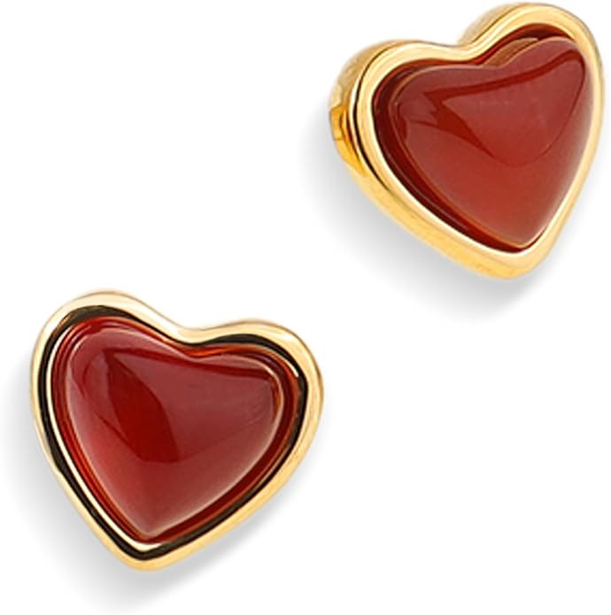 Sonateomber Gold Carnelian Crystal Heart Stud Earrings for Women, Valentine Dainty Cute Love Hypo... | Amazon (US)