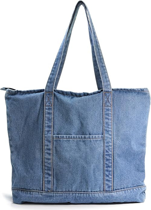 HOXIS Light Weight Soft Denim Tote Unisex Shopper Shoulder Handbag | Amazon (US)