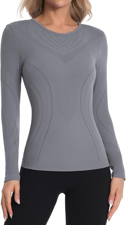 ATTRACO Thermal Shirts for Women Basic Long Sleeve Ruched Tops Seamless Slim Fit Thermal Undershi... | Amazon (US)