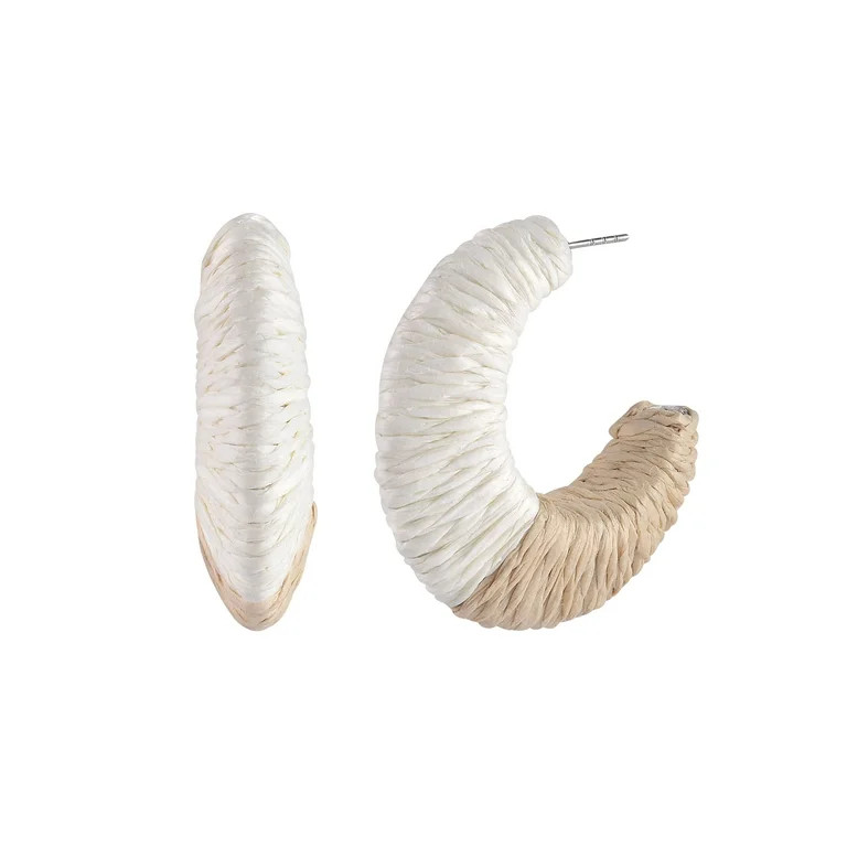 Time and Tru Adult Female Silver-Tone White and Natural Raffia C-Hoop Earring | Walmart (US)