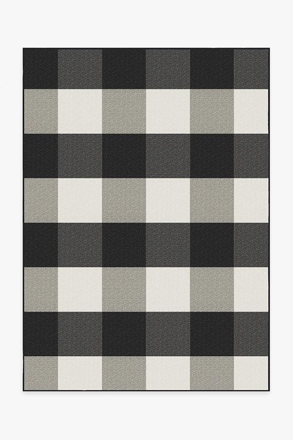 Outdoor Gingham Plaid Black & White Rug | Ruggable