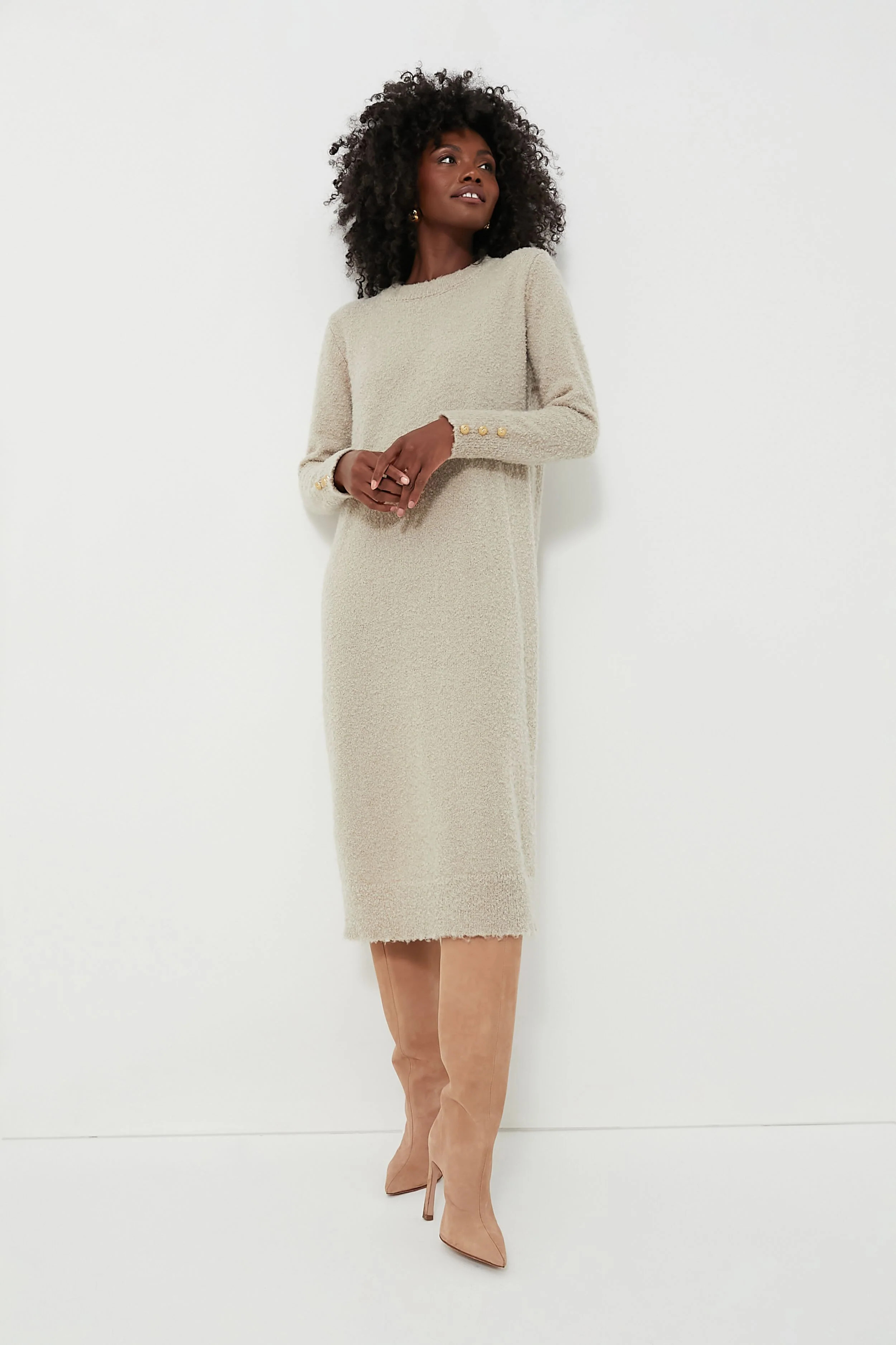 Tan Boucle Knit Nelle Dress | Tuckernuck (US)