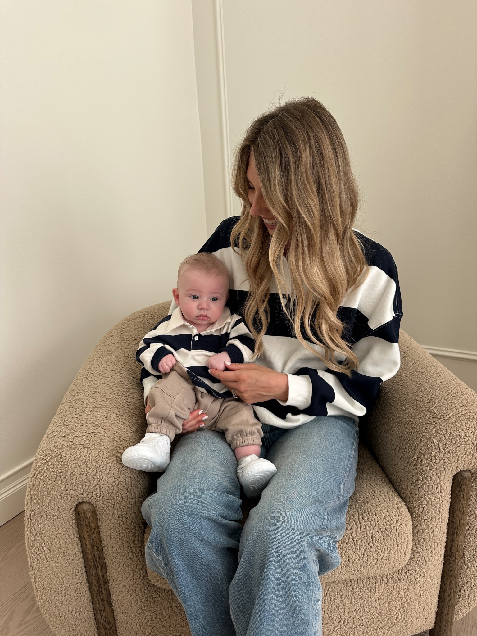 Mom & me matching outfits , boy mom , baby boy, 4 months postpartum, stripes , fall outfits 

#LTKStyleTip