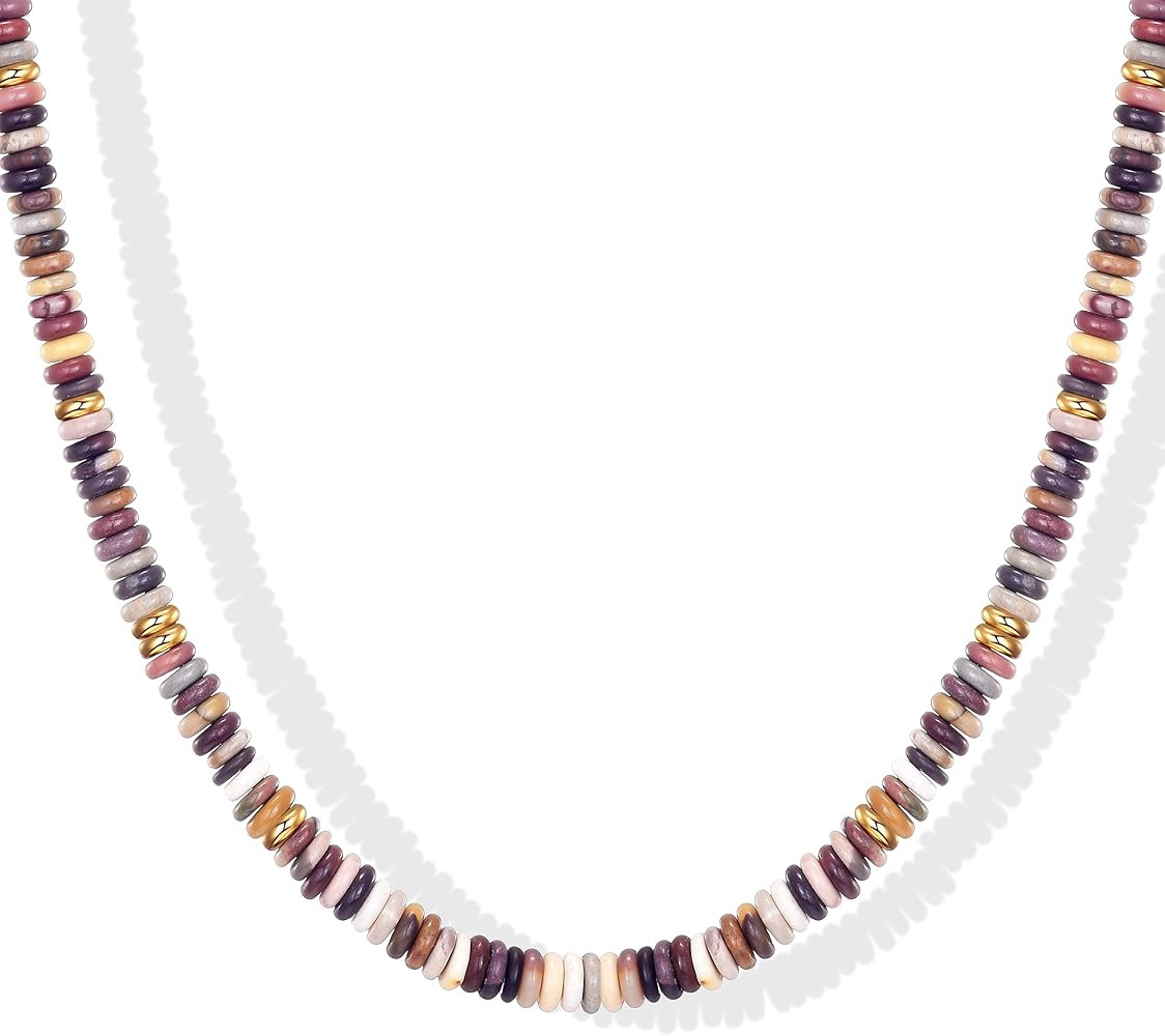 KesaPlan Natural Stone Beaded Choker Necklace for Women, Handmade Gemstone Puka Shell Summer Beac... | Amazon (US)