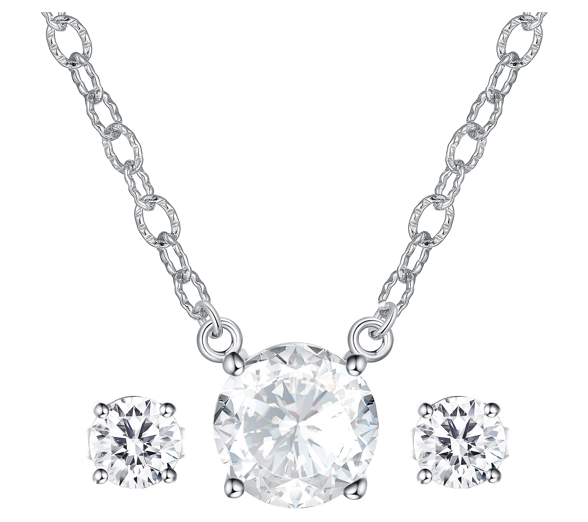 Diamonique Round with Diamond Cut Necklace & St ud Earrings Set | QVC