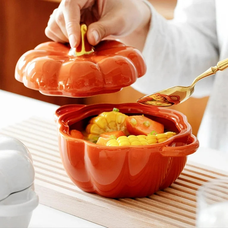 Cute Bowl, Pumpkin Ceramic Bowl with Lid, Microwave & Dishwasher Safe Dessert or Soup Bowl with H... | Walmart (US)
