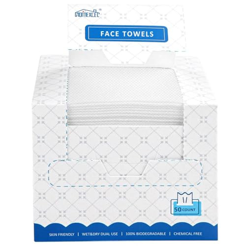 HOMEXCEL Face Towels, Disposable Face Towelette, Biodegradable Makeup Remover Dry Wipes 50 Count, Super Soft Clean Facial Towels Wash Cloth for Sensitive Skin | Amazon (US)
