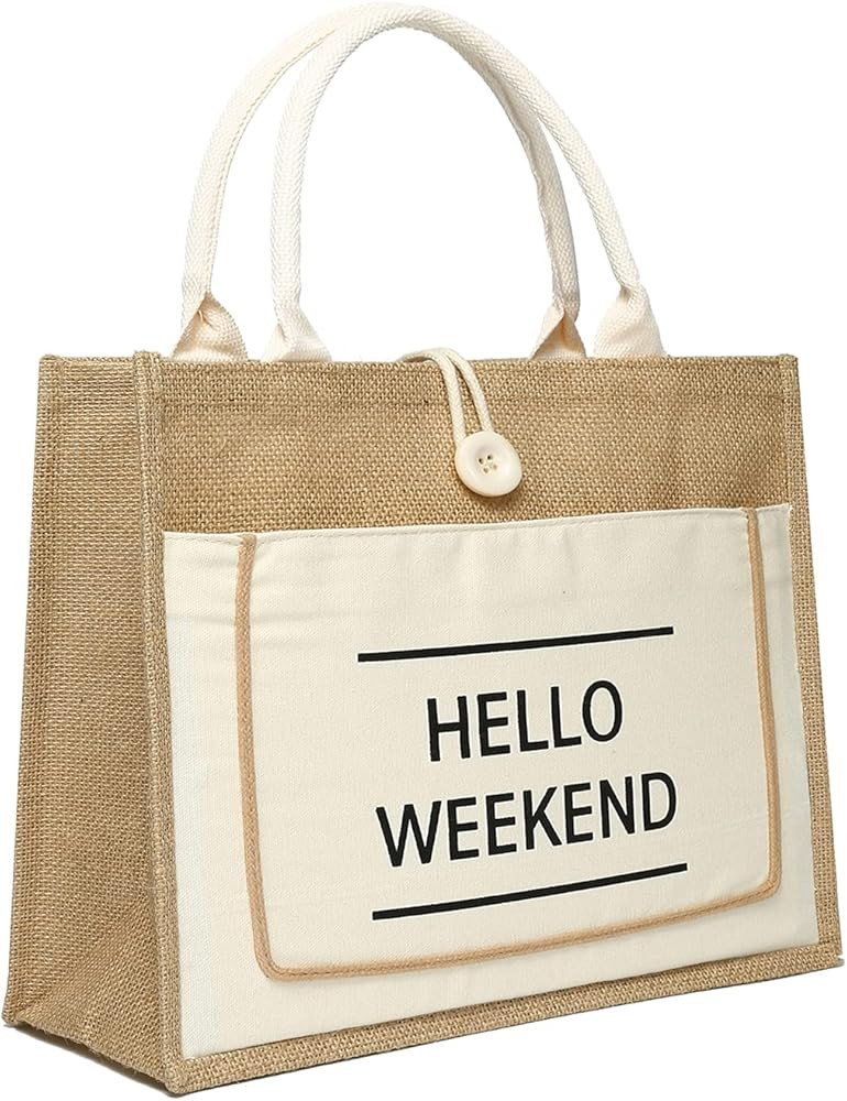 JOLLQUE Jute Beach Tote for Women, Reusable Grocery Shopping Bag with Handle. | Amazon (US)