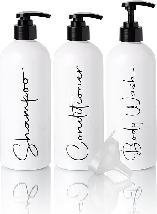 Alora 32oz Reusable Shampoo and Conditioner Bottles - Set of 3 - Permanent Stylish Labels - Pump ... | Amazon (CA)