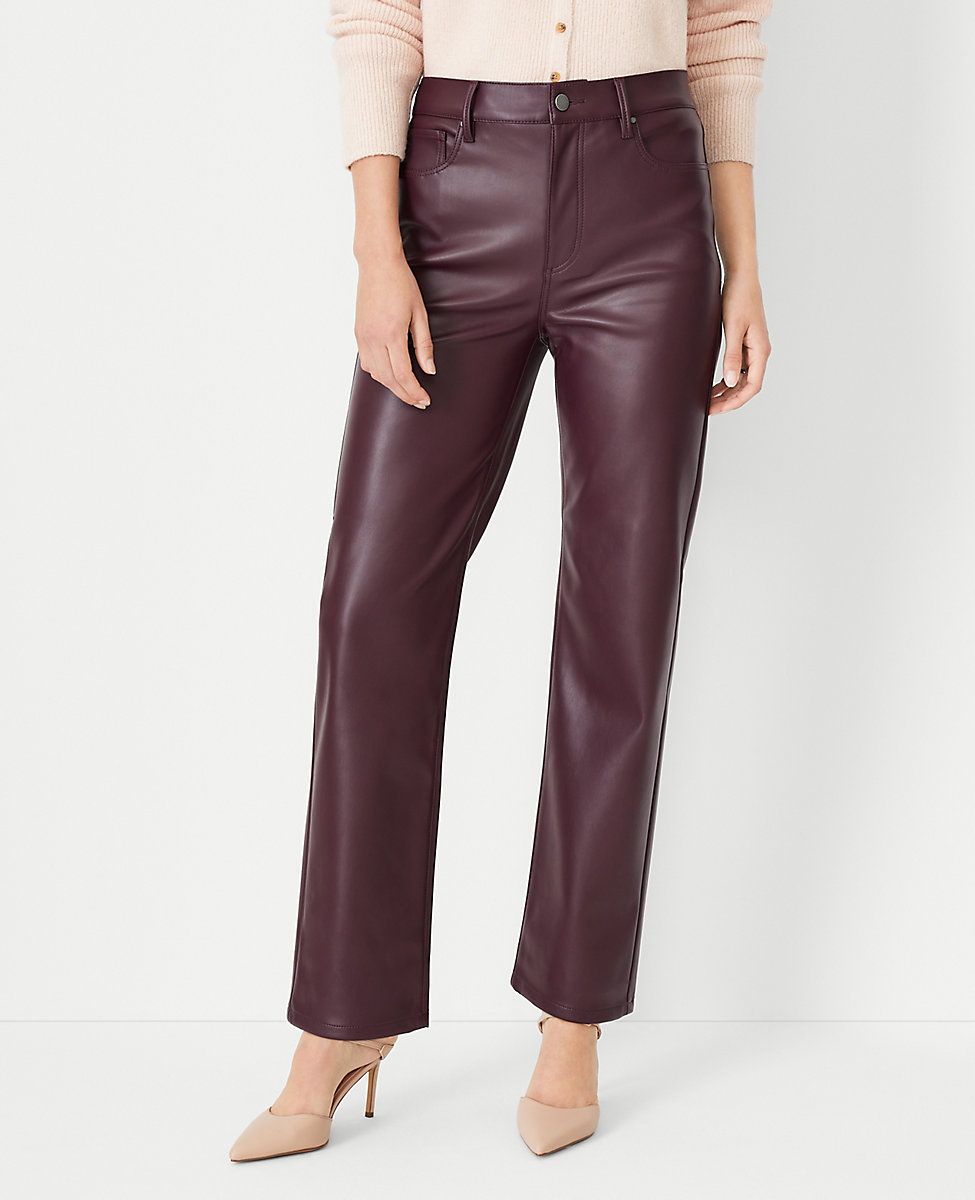 The Petite Five Pocket High Rise Straight Pant in Faux Leather | Ann Taylor (US)