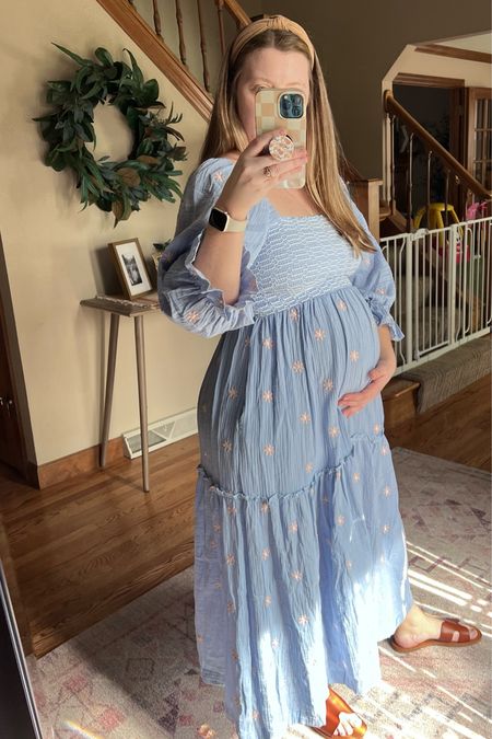 Inspired by free people but more affordable! I love this dress with a bump but it looks so good without too! Wearing a size large, runs TTS. I didn’t need a bra because the smocking kept me in place! Comes in beautiful color options! 

#LTKbump