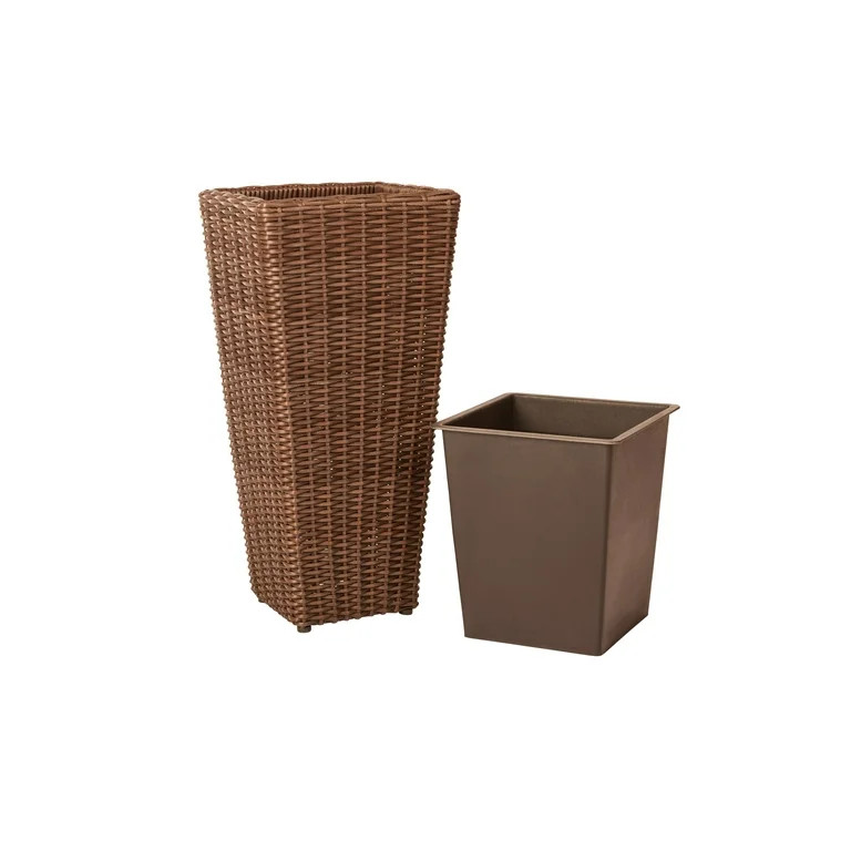 Patio Sense 11" x 11" x 23" Round Brown Resin Plant Planter with Drainage Hole (2 Piece) | Walmart (US)