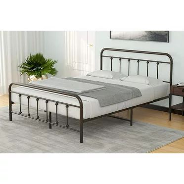 alazyhome Simple Vintage Full  Metal Platform Bed Frame, Easy-Assembly, Black - Walmart.com | Walmart (US)
