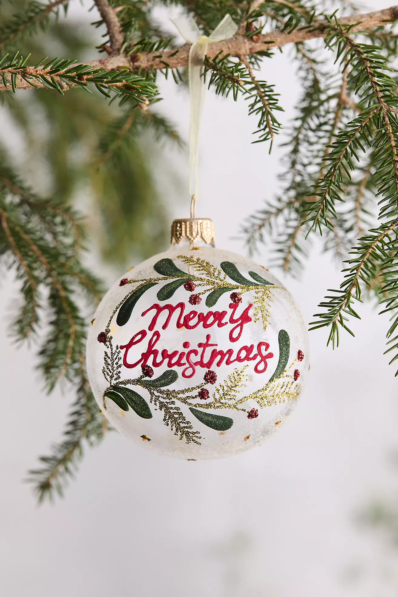 Merry Christmas Painted Glass Globe Ornament | Anthropologie (US)