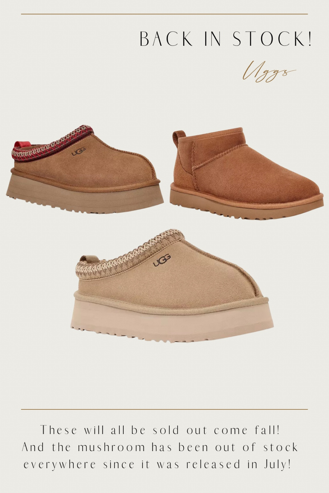 Hugs back in stock!

Ugg tazz mushroom, ugg ultra mini classic, ugg tazz chestnut 

#LTKSeasonal #LTKFind #LTKstyletip