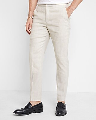 Extra Slim White Striped Hybrid Elastic Waist Linen-Blend Suit Pant | Express