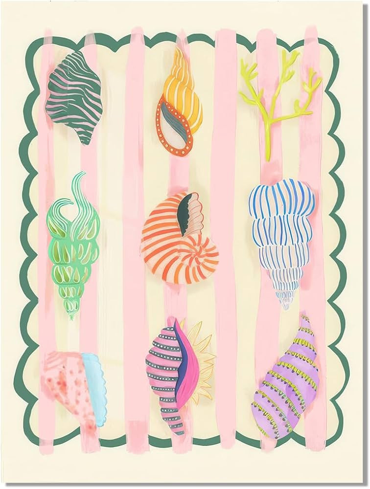 Maximalist Fashion Wall Art Beach Colourful Shells Poster For Girl Beachy Room Decor-Colorful Sum... | Amazon (US)