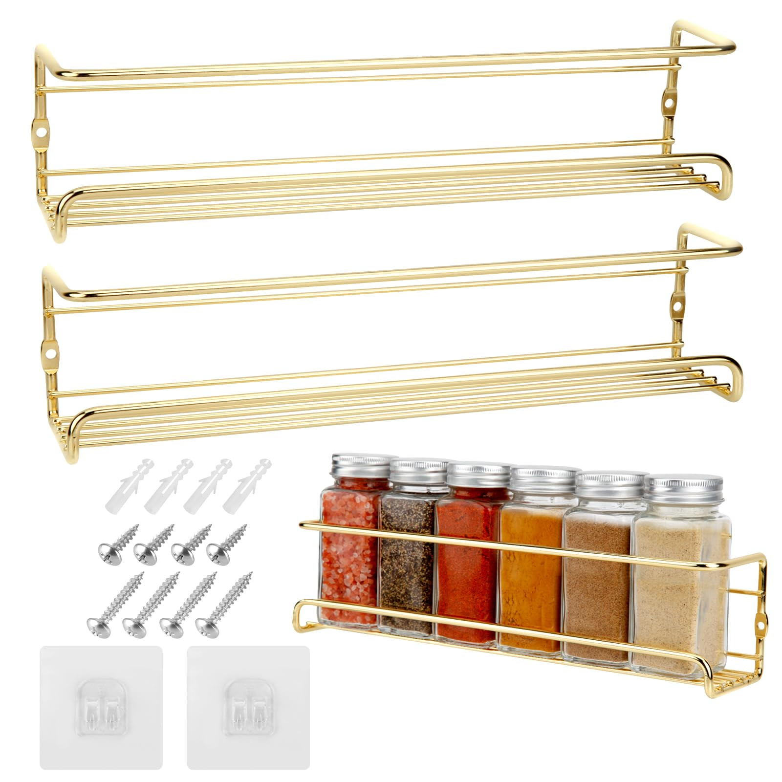 2 Pack Self Adhesive Wall Mounted Fridge Refrigerator Spice Racks,Metal Kitchen Seasoning Jar Org... | Amazon (US)