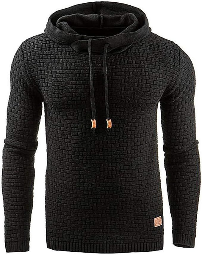 Zaitun Mens Hooded Sweatshirt Long Sleeve Solid Knitted Hoodie Pullover Sweater | Amazon (US)