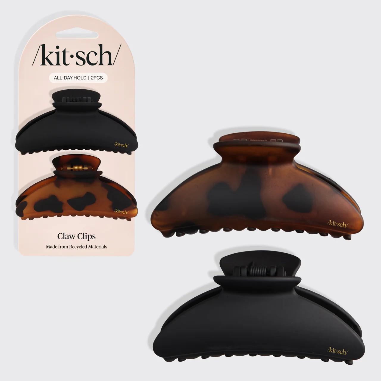 Black & Tort Curved Claw Clips 2pc Set - Medium | KITSCH | Kitsch