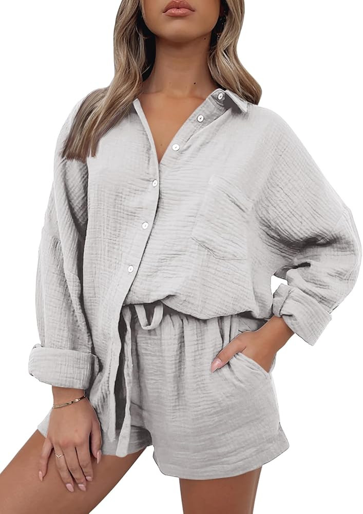 AUTOMET 2 Piece Sets For Women Lounge Wear Matching Two Piece Pajama Fashion Oversized Shirts And... | Amazon (US)