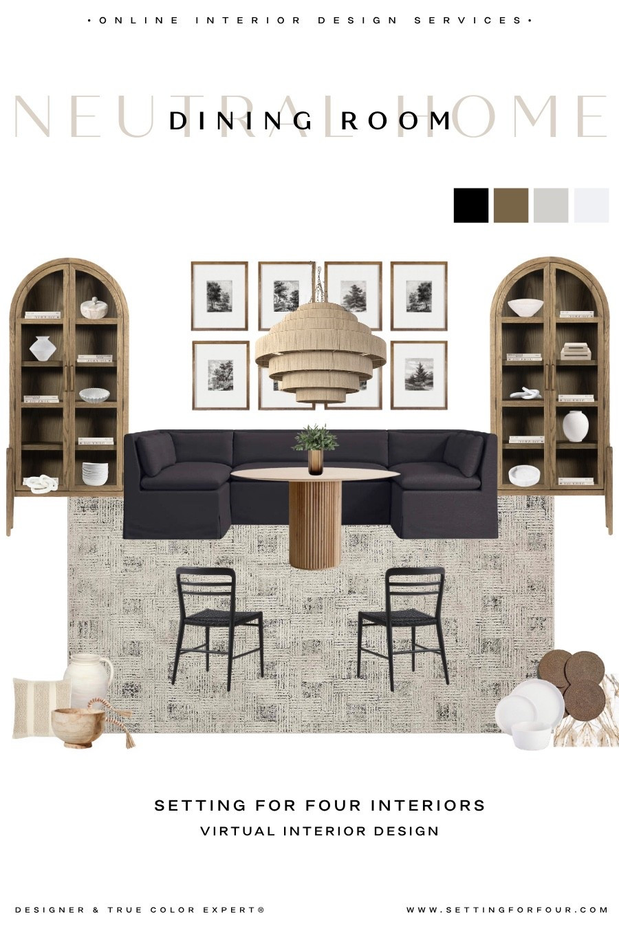 Neutral dining room - designer picks.
Banquette, dining table, dining chairs, woven chandelier, arch cabinet, Loloi rug, wood, picture frames gallery wall, restoration hardware style, earthy, moody,

#LTKhome #LTKsale #LTKfamily