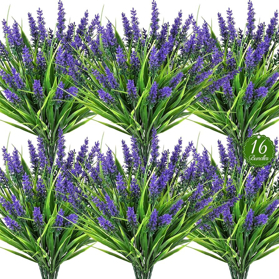 16PCS Artificial Flowers for Outdoors, Fake Lavender Plant, Purple | Amazon (US)