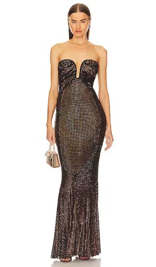 Strapless Rhinestone Gown in Brown | Revolve Clothing (Global)