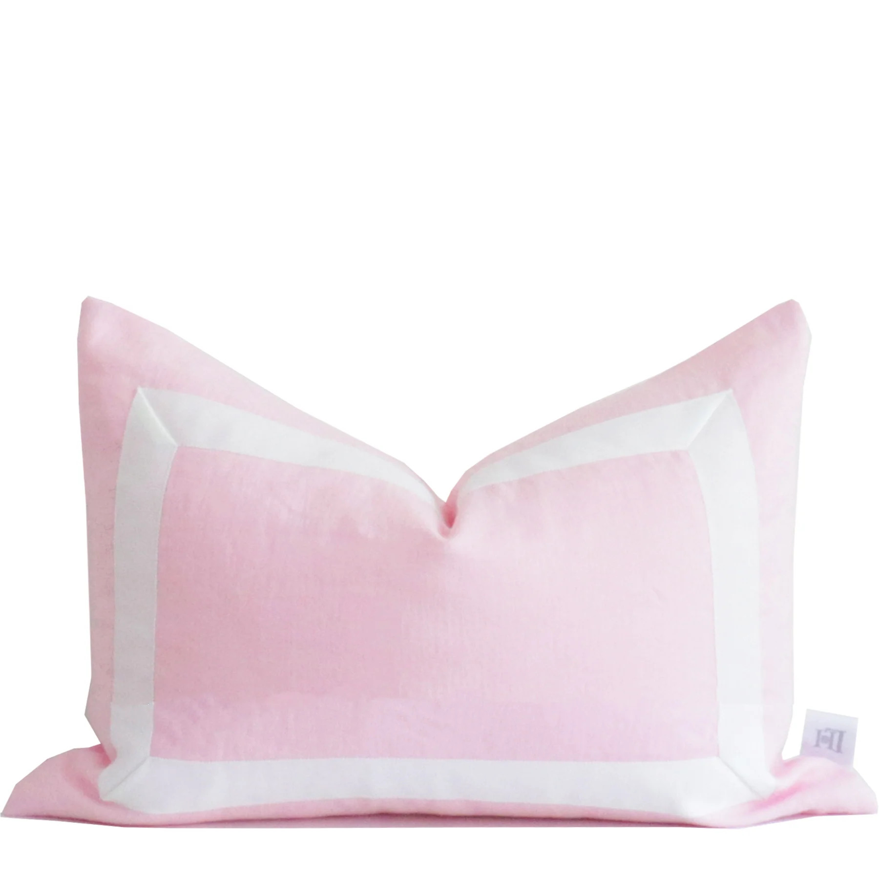 Light Pink Organic Linen Pillow Cover with White Ribbon Trim | Lo Home by Lauren Haskell Designs