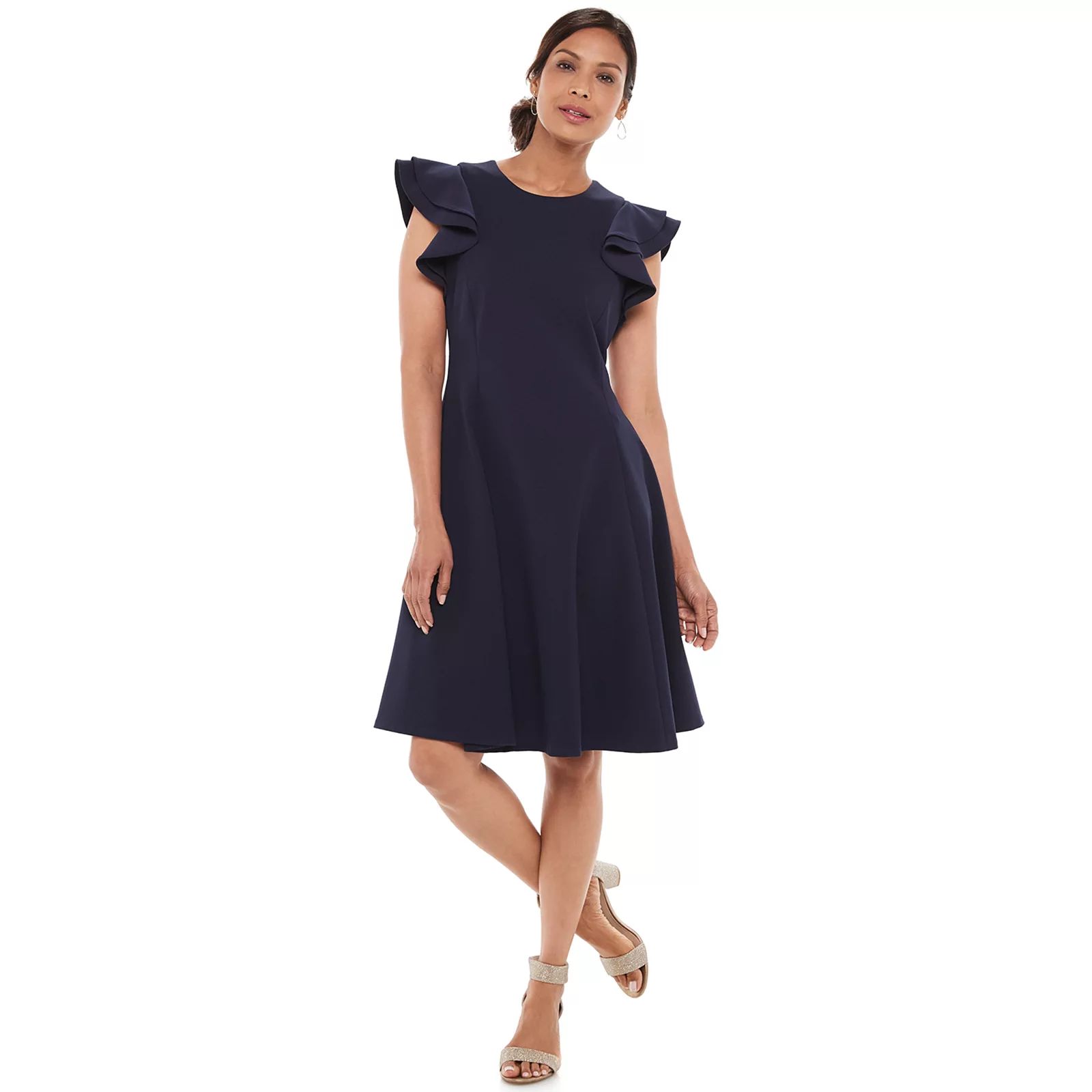 Petite Chaps Flutter Sleeve A-Line Dress, Women's, Size: 4 Petite, Blue | Kohl's
