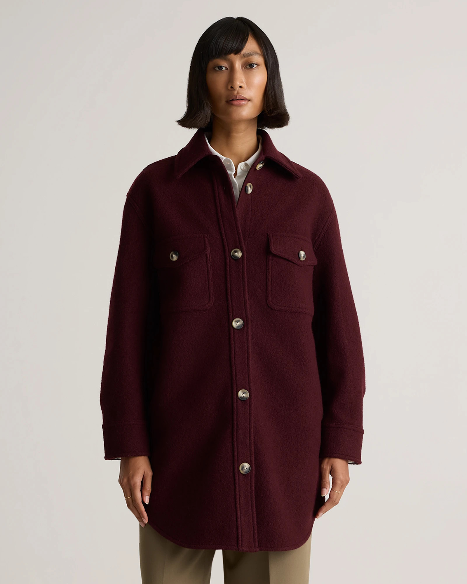 Quince | Women's 100% Merino Wool Long Shirt Jacket in Heather Grey, Size Large | Quince