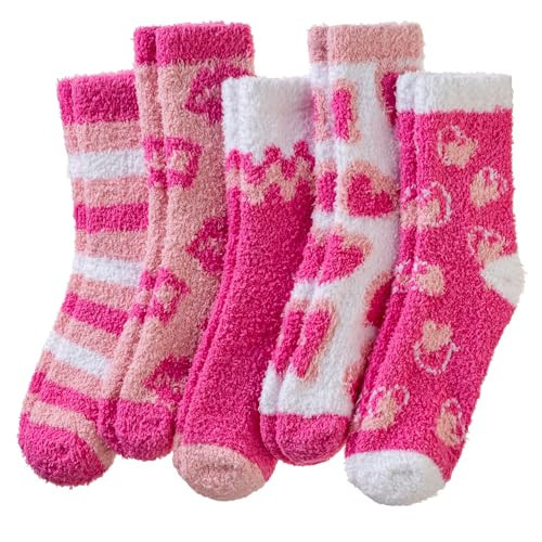 AMENLAN Women Fuzzy Slipper Socks Winter Microfiber Soft Cozy Plush Fluffy Socks Warm Comfy Thermal Home Sleeping Socks (5 Pairs Rose Red Heart) | Amazon (US)