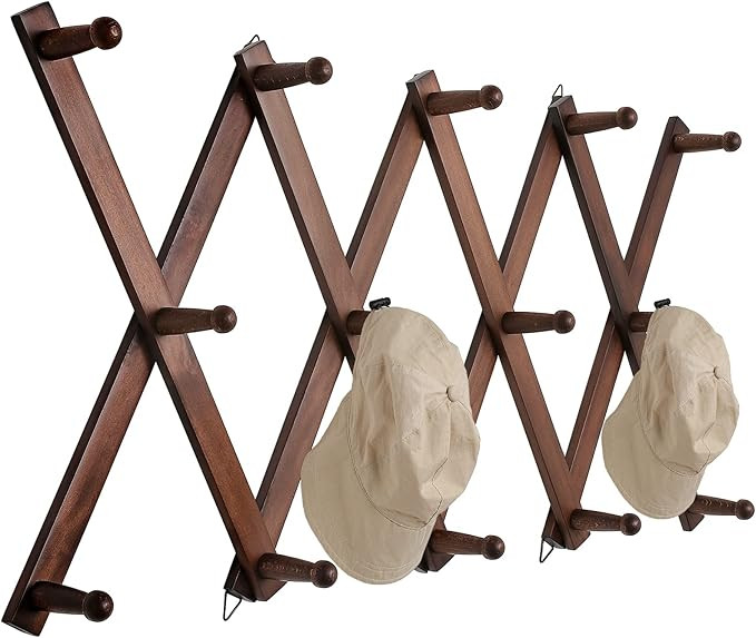 16 inch High Accordion Wall Hanger with 14 Hooks, Wooden Wall Expandable Coat Rack for Coat, Hats... | Amazon (US)