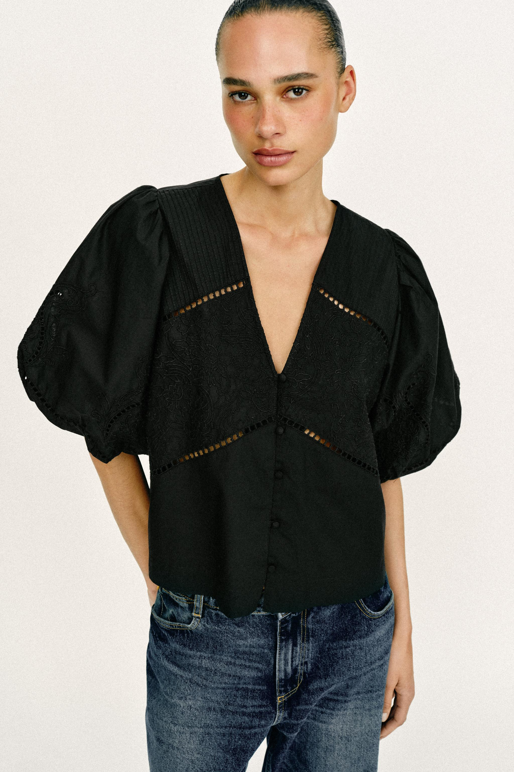 PUFF SLEEVE POPLIN TOP | Zara UK
