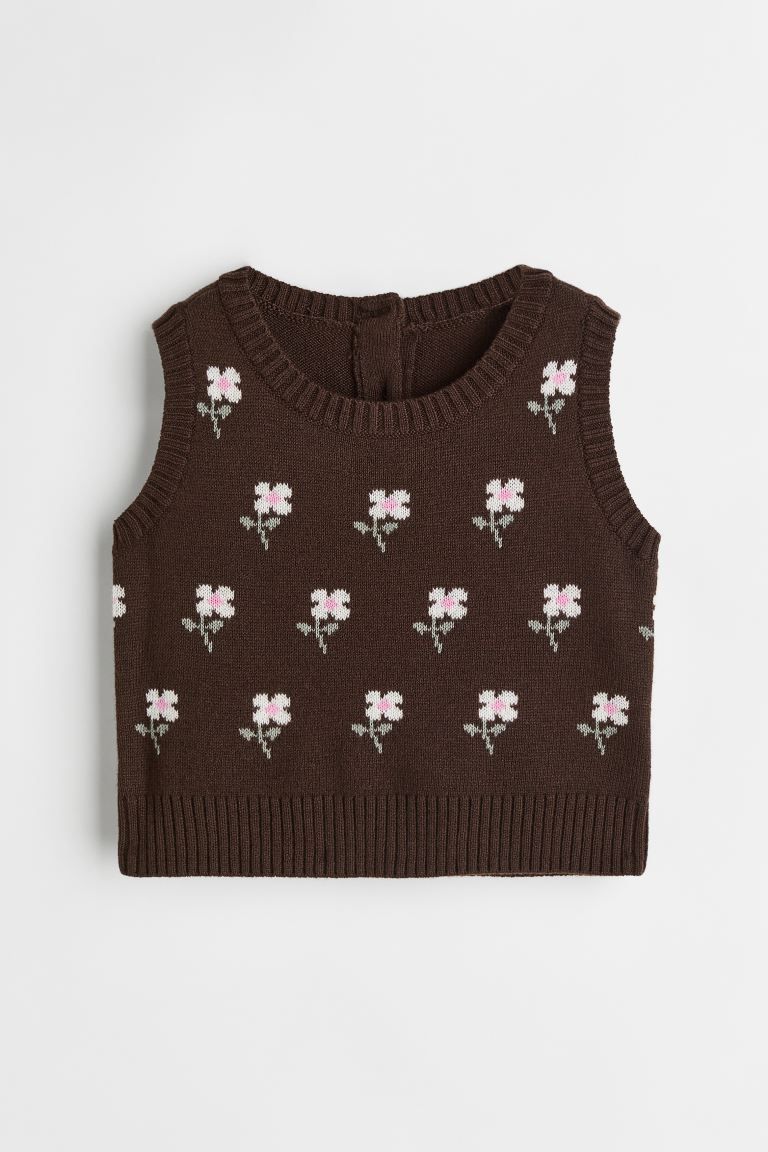 Knit Sweater Vest - Dark brown/floral - Kids | H&M US | H&M (US + CA)