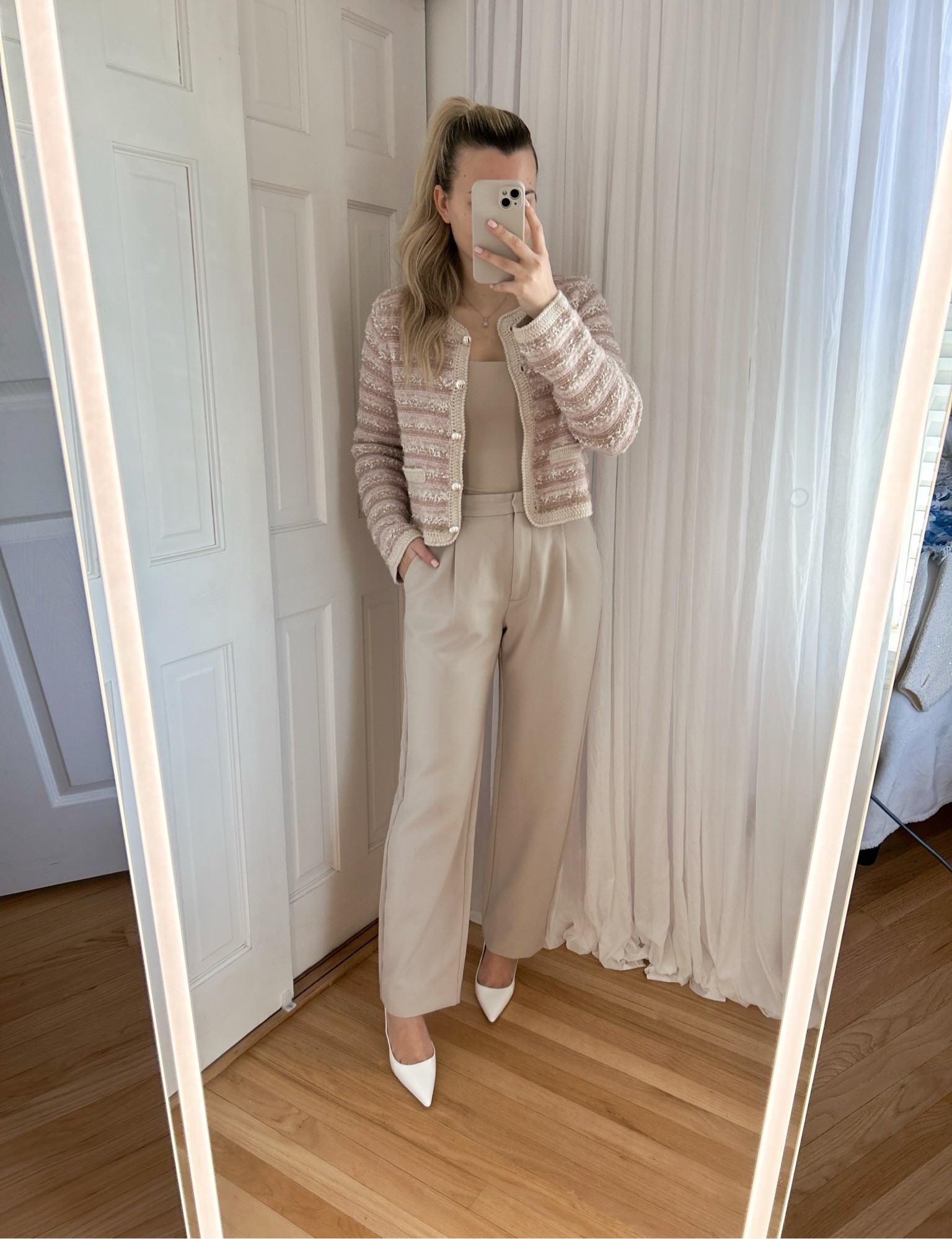Spring work outfit of the day 🌸 wearing a size XS in the cardigan, 26 in pants & tank top is old zara 🫶🏻

#LTKfindsunder100 #LTKworkwear #LTKstyletip