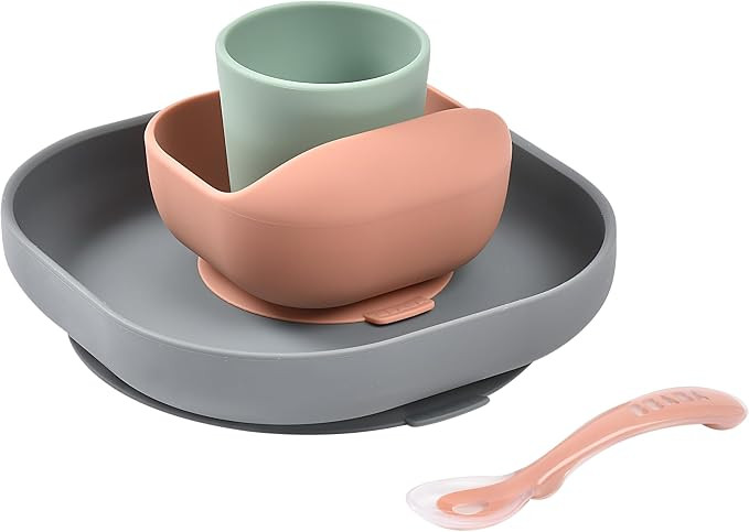 Béaba Set Vaisselle Silicone Repas Bébé, Avec Ventouse, Anti-dérapant, 4 Pièces, Assiette + ... | Amazon (US)